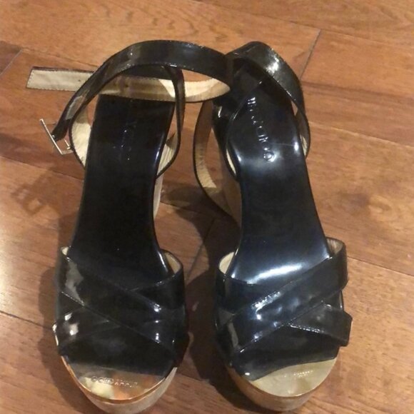 Black Patent Jimmy Choo Strappy Wedges - Picture 1 of 4